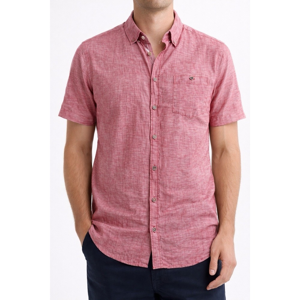 Ted Baker Linen Shirt Mens 3 Slim M S Short Sleeve Button Down Pink Casual